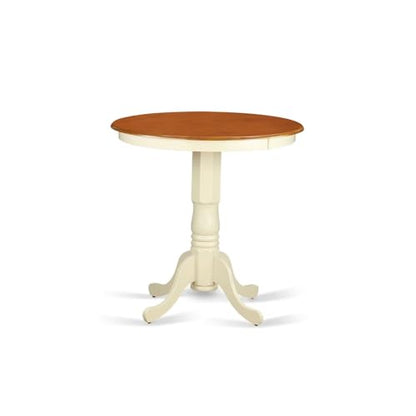 EDT-WHI-TP Eden Bar Height Counter Table - a Round Dinner Table Top with Pedestal Base, 30x30 Inch, Buttermilk & Cherry