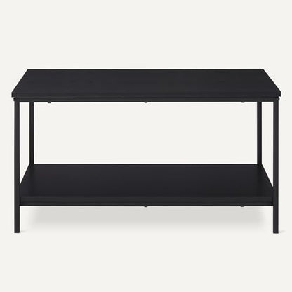 Rectangular Coffee Table with Bottom Shelf, Living Room Centre Table, Easy to Assemble, 19.9" D x 31.5" W x 16.5" H, Black Woodgrain