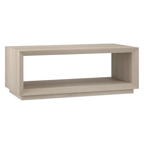 48" Rectangular Coffee Table with Open Storage Shelf for Living Room, Family Room, or Office, Beech White