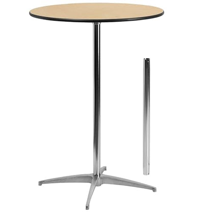 Lars 30" Round Cocktail Table with 30" and 42" Columns, Adjustable Standard or Bar Height Round Table for Events or Home Use, Natural