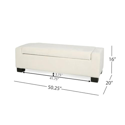 50" Ottoman Bench with Storage, Upholstered Seating Foot Rest Stool Furniture for Bedroom, Living Room, Entryway, White