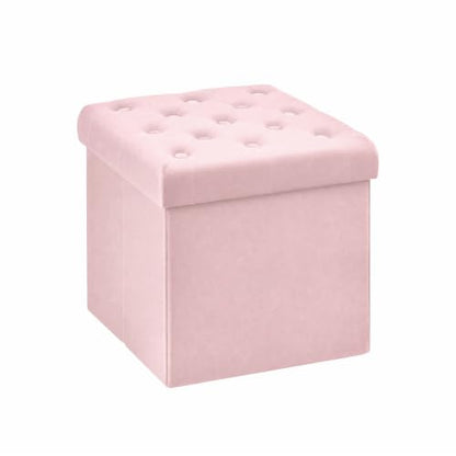 Storage Ottoman Cube, Velvet Tufted Folding Ottomans, Pink, view 2