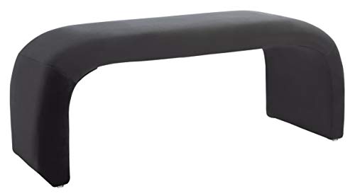 SAFAVIEH Furniture, Tenko Bench, Black, Solid Wood, Modern Shearling Design, view 7