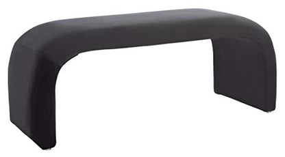 SAFAVIEH Furniture, Tenko Bench, Black, Solid Wood, Modern Shearling Design, view 7
