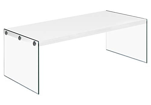 Monarch specialties, Coffee Table, Tempered Glass, Glossy White, 44"L