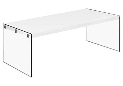 Monarch specialties, Coffee Table, Tempered Glass, Glossy White, 44"L
