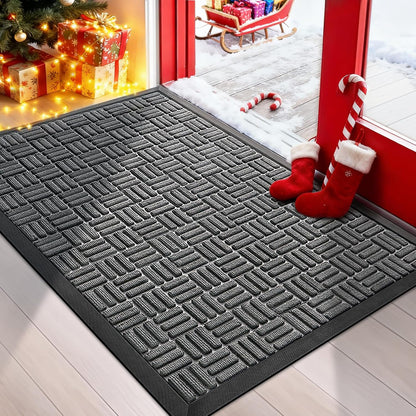 Front Door Mat, Heavy Duty Durable Welcome Mat for Outdoor Indoor, Dirt Trapper Waterproof Super Absorbent Door Mat for Entryway outside Patio Porch, 29.5" X 17", Grey