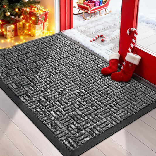 Front Door Mat, Heavy Duty Durable Welcome Mat for Outdoor Indoor, Dirt Trapper Waterproof Super Absorbent Door Mat for Entryway outside Patio Porch, 29.5" X 17", Grey