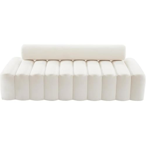 Meridian Furniture 647Cream-S Melody Collection Modern | Contemporary Velvet Upholstered Sofa with Deep Channel Tufting