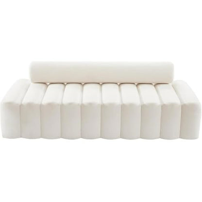 Meridian Furniture 647Cream-S Melody Collection Modern | Contemporary Velvet Upholstered Sofa with Deep Channel Tufting