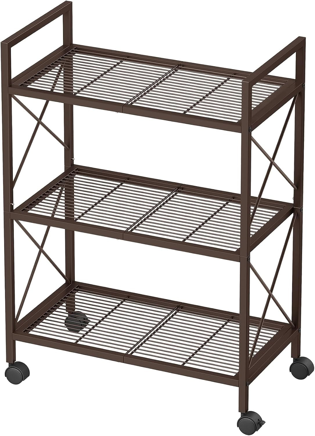 3-Tier Metal Storage Rack with Wheels, Mesh Shelving Unit with X Side Frames, 23.6-Inch Width, for Entryway, Kitchen, Living Room, Bathroom, Industrial Style, Black UBSC163B01