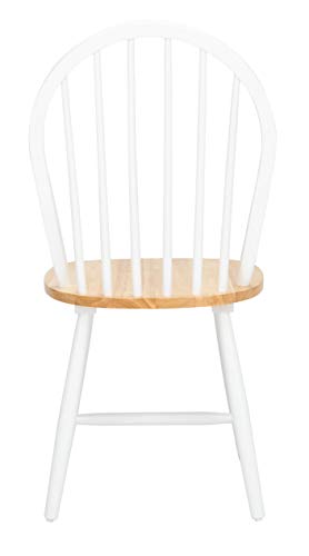 SAFAVIEH Home Collection – Camden Set of 2 White & Natural Windsor Farmhouse Dining Chairs, Oval Spindle Back Wood Chairs, Americana Style Seating (DCH8501F-SET2)