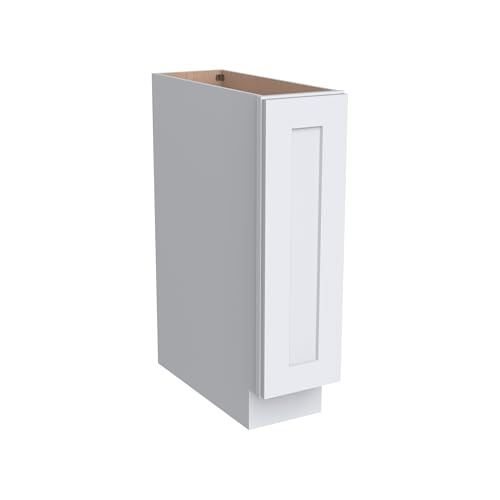 Shaker Style 9” Base Spice Rack Cabinet 1 Door, Soft-Close, Solid Wood Frame with Premium Dovetail Drawer Box – Versatile Storage for Kitchen Essentials (SK-White, 9" W x 24" D x 34.5" H)