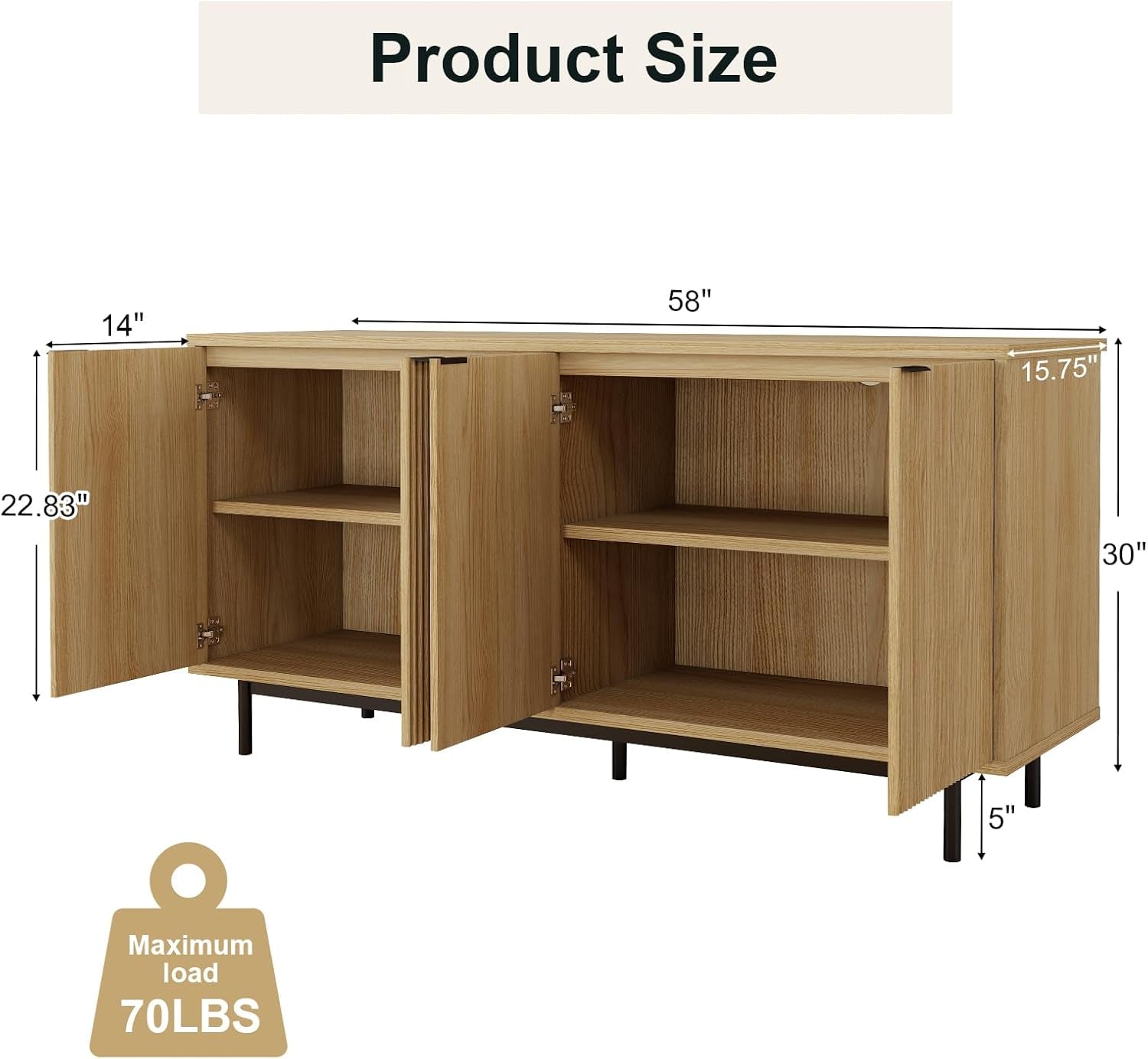 Modern TV Stand for 65 Inch Tv,Entertainment Center with Storage Cabinets and Adjustable Shelves, Media Console Table, Wood Television Furniture for Living Room, Bedroom, Natural Wood