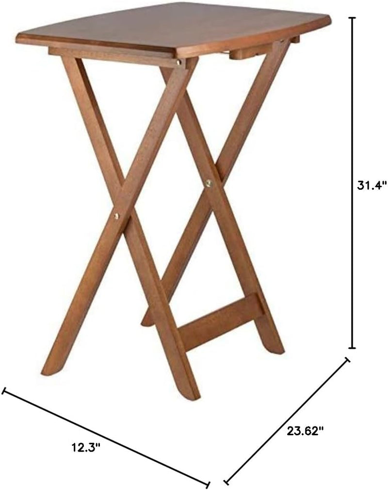 24" W X 12" D Transitional Oversized Solid Wood Snack Table Set with Storage Stand, Curved Sides, Rounded Corners, X-Frame Bases, No Assembly Required, in Brown Finish (Set of 5)