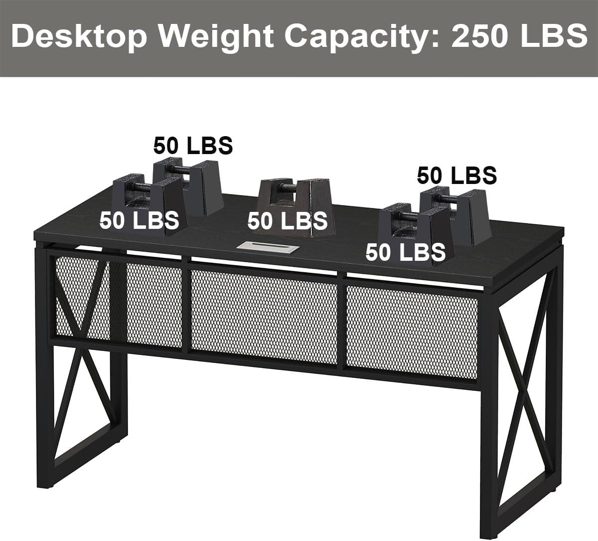 Black Computer Desk, Modern Gaming Desk, Industrial Wood Office Desks, Sturdy Writing Desks for Home Office, Living Room, Study Workstation, Bedroom (Black, 54 Inch)