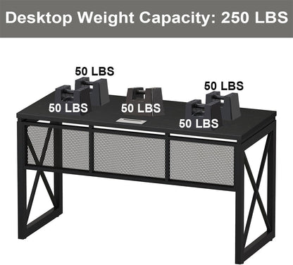 Black Computer Desk, Modern Gaming Desk, Industrial Wood Office Desks, Sturdy Writing Desks for Home Office, Living Room, Study Workstation, Bedroom (Black, 54 Inch)