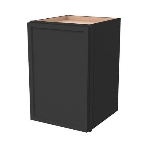 Solid Wood Frame Shaker Style Wall Cabinet, Wall-Mounted Storage for Kitchen, Bathroom, Laundry, Garage, Soft-Close Doors, Multiple Sizes & Colors (SK-Charcoal Black, 18" W x 12" D x 18" H)