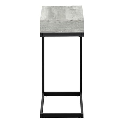 C-Shaped Accent Table with Drawer, Gray Reclaimed Look, 24.5" H x 15.75" W, Driftwood Finish, Sturdy Metal Base, Versatile Furniture for Living Room or Bedroom Use