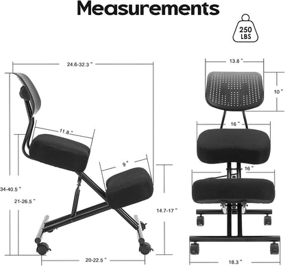 Kneeling Chairs with Backrest Linen Ergonomic Home Office Chair Adjustable Height Seat Rolling Wheels Comfort Thick Cushion Work Stool Improve Posture Chair