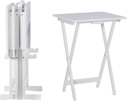 Linon Lisbon Five Piece Farmhouse Plank-Style Top Tray Table Set in White Wood