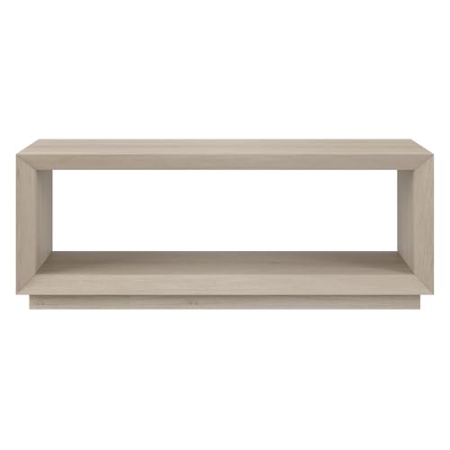 48" Rectangular Coffee Table with Open Storage Shelf for Living Room, Family Room, or Office, Beech White