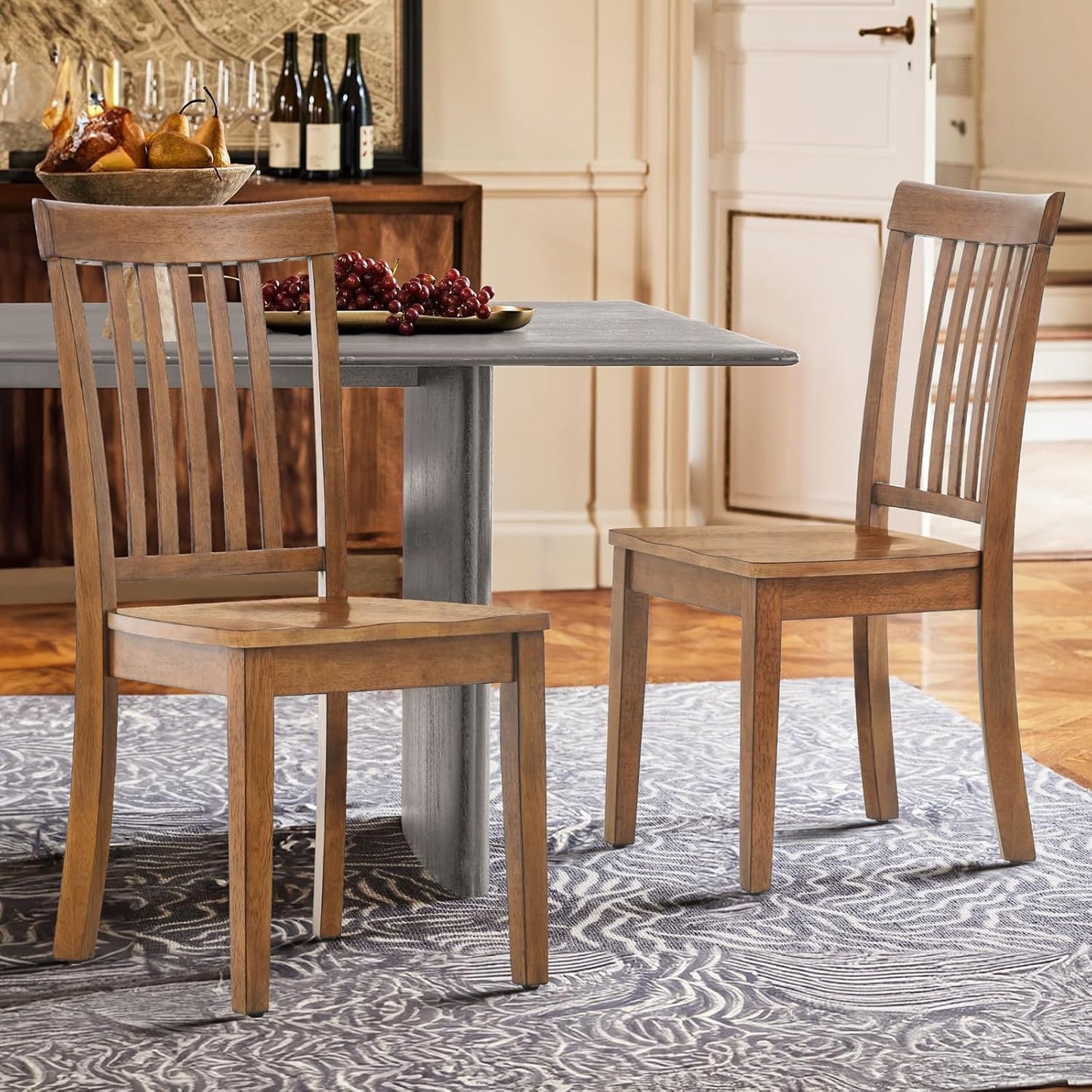 Wooden Dining Chairs Set of 4, Spindle High Back Windsor Kitchen Side Chair, Farmhouse Dining Chairs for Kitchen and Dining Room, Light Brown