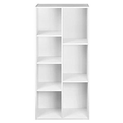 7 Cube Organizer Bookcase, Storage Shelf for Home and Office, Display Storage Organizer, Sturdy with Easy Assembly, 9.25"D x 19.49"W x 41.73"H, White
