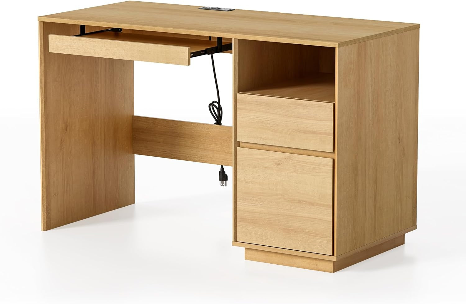 47" Executive Desk with File Drawer, Farmhouse Computer Desk with Charging Station and Open Storage Compartment Wooden Home Office Desk for Writing Study Working, Natural Oak