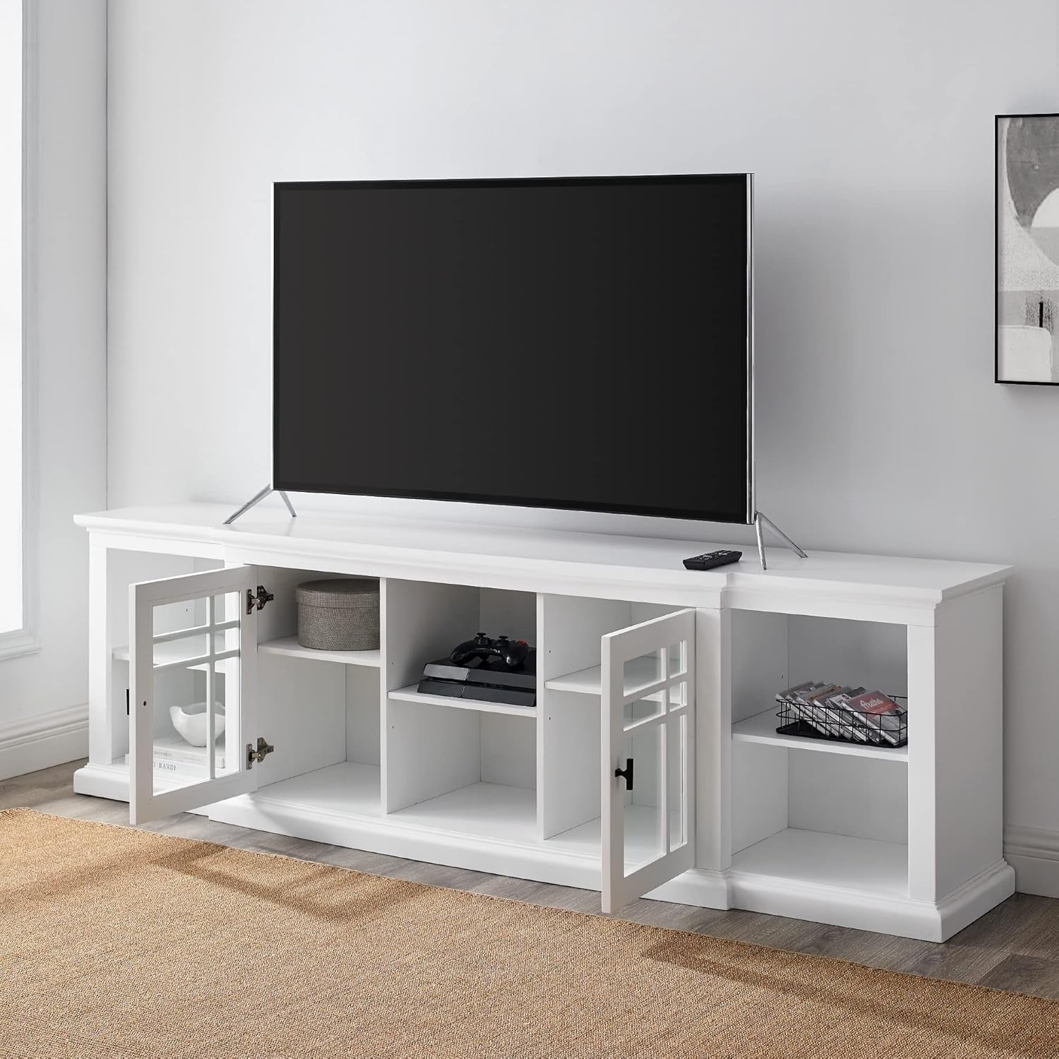 Bardot Classic Glass-Front 2-Door Storage Stand for Tvs up to 88 Inches, 80 Inch, White