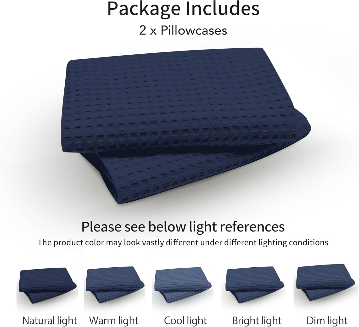 Waffle Weave Pillowcases King Size 2 Pack, 100% Egyptian Cotton 600 Thread Count, Ultra Soft Pillow Shams with Envelope Closure, Breathable Skin-Friendly Pillow Case, Navy Blue, 20X36 Inches