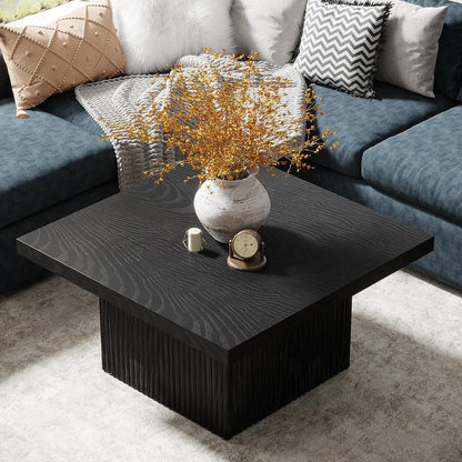 Square Coffee Table, 31.5-Inch Fluted Coffee Table, Mid-Century Modern Living Room Table, Large Cocktail Table for Living Room, Easy Assembly, Black