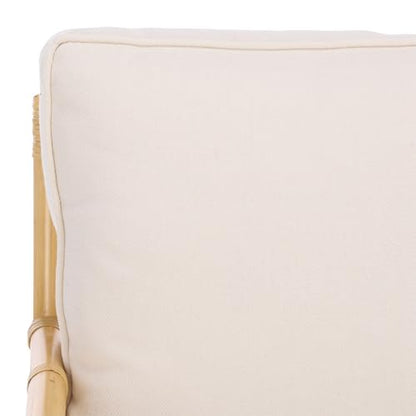 SAFAVIEH Furniture - Kazumi Accent Chair - Coastal Design White Cushion & Natural Rattan - Fully Assembled - Ideal for Living Room, Bedroom, Dining Space, 19.7" Seat Height (ACH6508B)