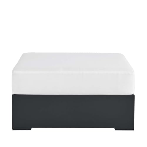 Tahoe Aluminum Ottoman in Gray White with Weather-Resistant Cushion-Ideal as Outdoor Footstool, Patio or Sunroom Furniture