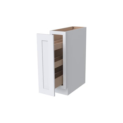 Shaker Style 9” Base Spice Rack Cabinet 1 Door, Soft-Close, Solid Wood Frame with Premium Dovetail Drawer Box – Versatile Storage for Kitchen Essentials (SK-White, 9" W x 24" D x 34.5" H)