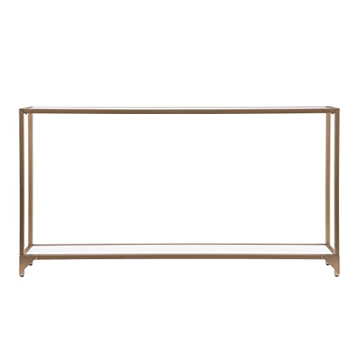 Bergen 56 inches Long Narrow Metal Console Table, Open Concept Living Space, Glam Style Painted Iron, Gold