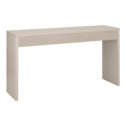 55" Rectangular Fluted Console Table, Ribbed Entryway Table, Sofa Table for Entryway, Living Room, Couch, Hallway, or Office, Beech White