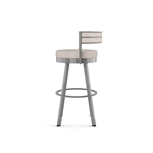 Browser 26" Swivel Counter Height Barstool, Upholstered with Back for Kitchen Island or Bar - Cream Faux Leather / Glossy Grey Metal