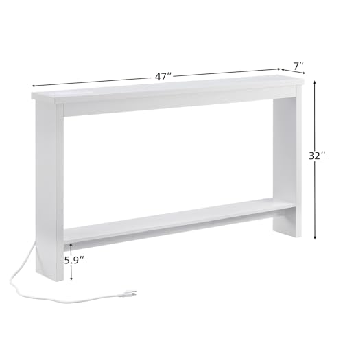 ZGREN Narrow Sofa Table with Outlet and USB Port, Behind Couch Table Skinny Console Table with Charging Station Thin and Long Slim Entryway Table for Living Room, Hallway, Entry Hall, Foyer, White