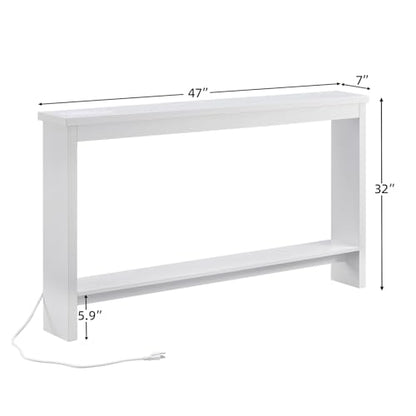 ZGREN Narrow Sofa Table with Outlet and USB Port, Behind Couch Table Skinny Console Table with Charging Station Thin and Long Slim Entryway Table for Living Room, Hallway, Entry Hall, Foyer, White