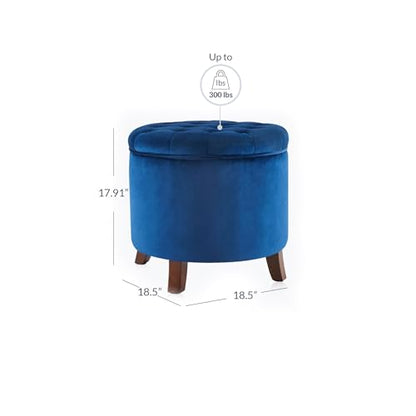 Modern Tufted Accent Storage Ottoman, Small Upholstered Button Circle Pouf Footstool with Lift Top, for Bedroom Living Room Vanity - Navy Blue