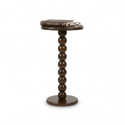 Solid Wood Round Side Table - Boho End Table for Living Room & Bedroom - Small Narrow Nightstand - Spool Bobbin Accent Furniture & Plant Stand- 22" Tall