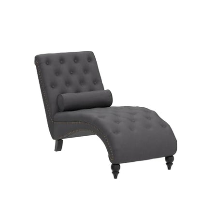 Button-Tufted Chaise Lounge Indoor with Solid Wood Legs & Support Pillow, view 6
