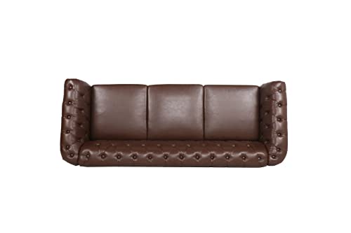 Chesterfield Sofa, Classic Tufted Upholstered Leather Couch, Modern 3 Seater Couch Furniture with Tufted Back for Living Room Office (Dark Brown)