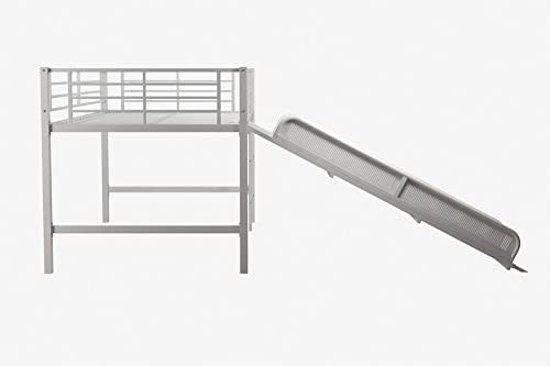 Junior Twin Metal Loft Bed with Slide, Multifunctional Design, White with White Slide