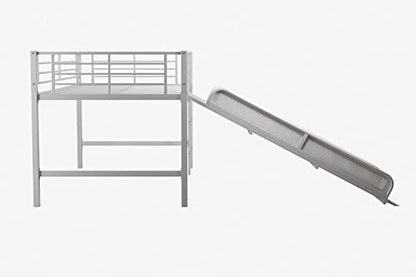 Junior Twin Metal Loft Bed with Slide, Multifunctional Design, White with White Slide