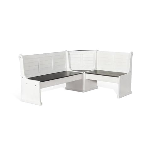 4-Pieces Dining Set Wood, Rectangular in Brown (36" H x 75" W x 56" D) for Kitchen, Dining Room with Table, Reversable Benches, and Storage Space