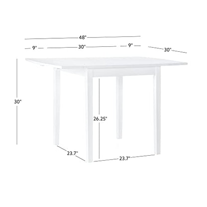 Torino White 30" Square Drop Leaf Table - 30" X 48" Fully Extended