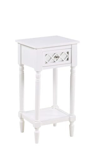 French Country Khloe Deluxe 1 Drawer Accent End Table 14" - Traditional Farmhouse Side Table with Mirrored Storage Drawer and Shelf for Living Room, White