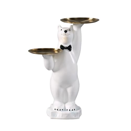 White bear sculpture side table with 2-tier gold trays, view 2
